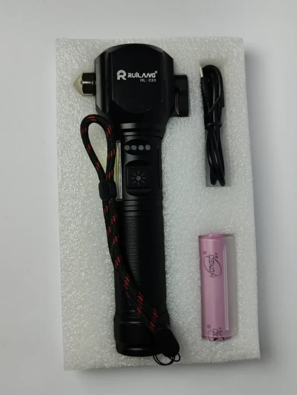 Ruilang RL-233 Rechargeable LED Torch – 1KM Range, Power Bank, RGB Light, Emergency Tool - Image 4