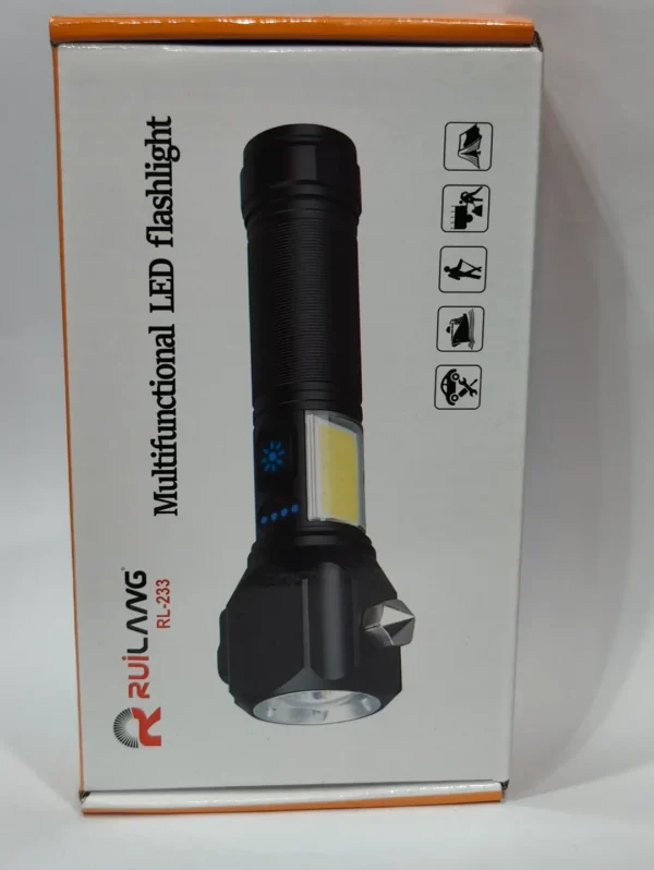 Ruilang RL-233 Rechargeable LED Torch – 1KM Range, Power Bank, RGB Light, Emergency Tool - Image 7