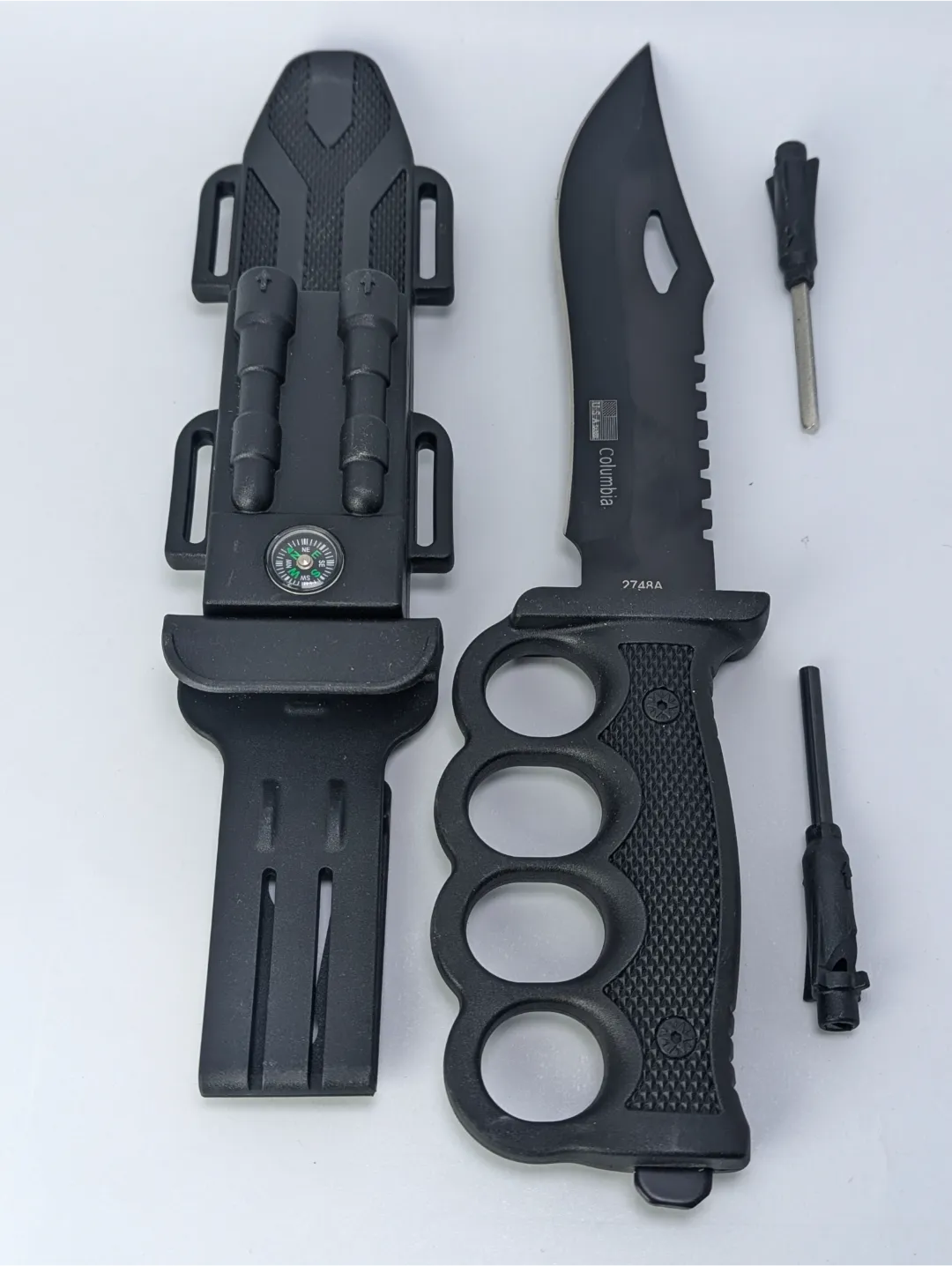 75880 (2) Columbia U.S.A. Saber 2748A Survival Knife Kit - Tactical Fixed Blade with Sheath Compass & Fire Starter - Image 1