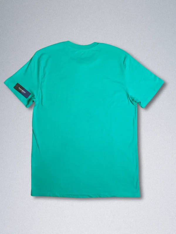 Tom Tailor turquoise cotton men’s T-shirt with Bondi Beach graphic print, short sleeves, and round neck