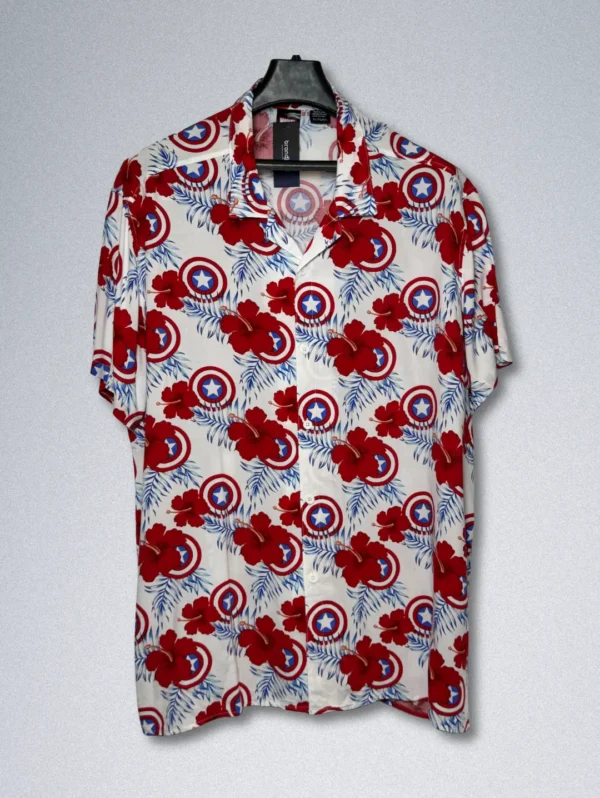 Marvel Captain America Hibiscus Shirt - Men's Rayon Hawaiian Print