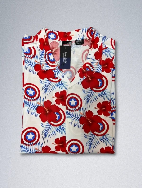 Marvel Captain America Hibiscus Shirt - Men's Rayon Hawaiian Print