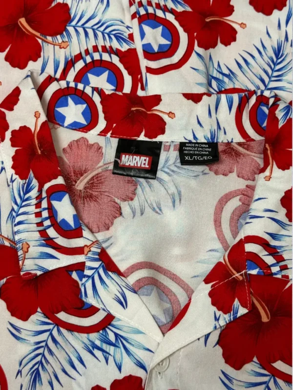 Marvel Captain America Hibiscus Shirt - Men's Rayon Hawaiian Print