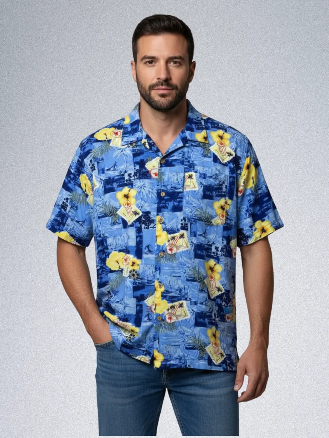 15909-14 Junction West Rayon Shirt - Men's Abstract Print Button-Down | Retro Geometric Style - Image 1