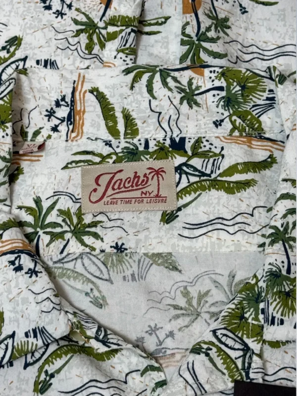 Men's Jachs NY Tropical Palm Cotton Shirt, an all-over print with green palm trees on a light background