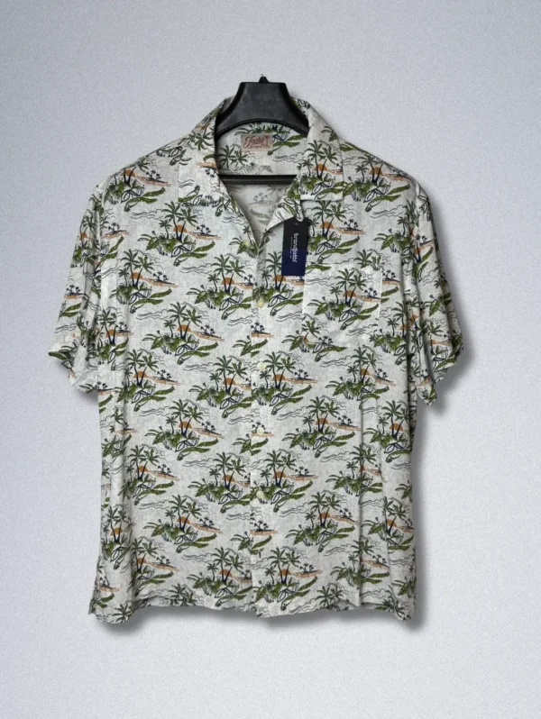 Men's Jachs NY Tropical Palm Cotton Shirt, an all-over print with green palm trees on a light background