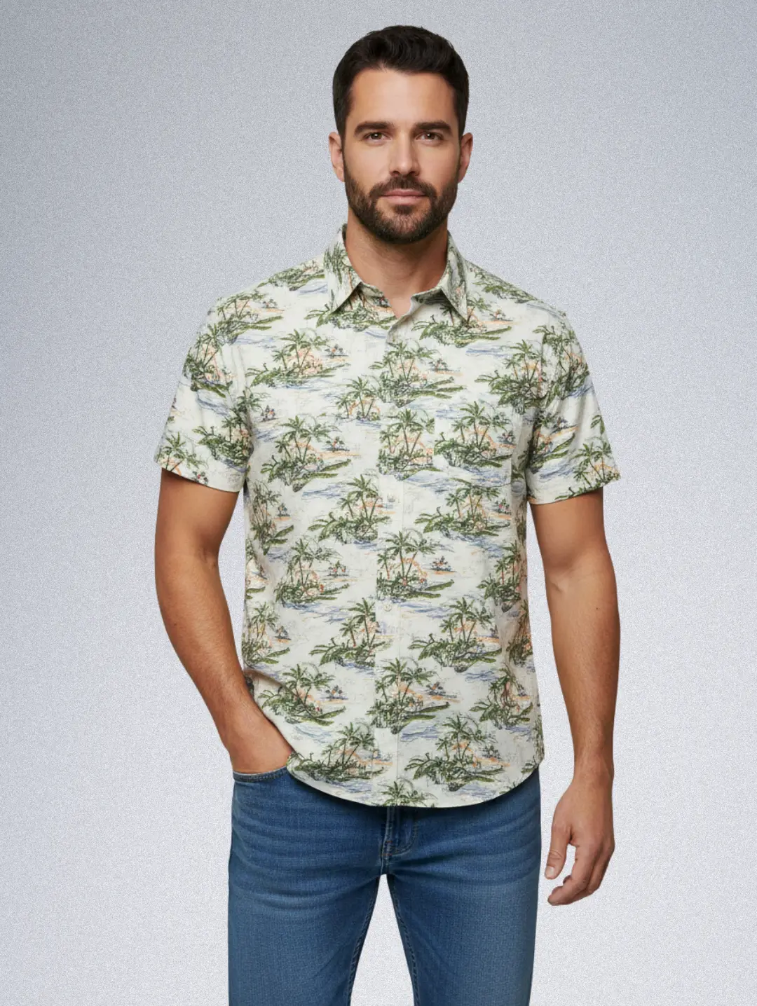15909-16 Jachs NY Tropical Palm Cotton Shirt - Men's Hawaiian Print | Classic Aloha Button-Down - Image 1