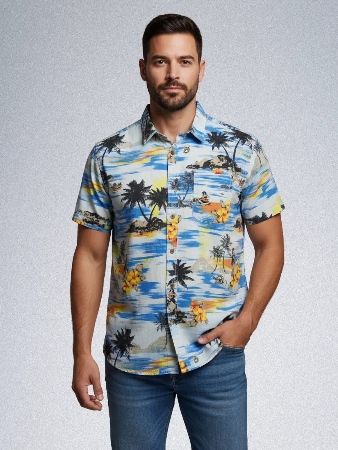 15909-34 Rumors Hawaiian Shirt - Men's Painterly Tropical Print | Cotton Button-Down - Image 1