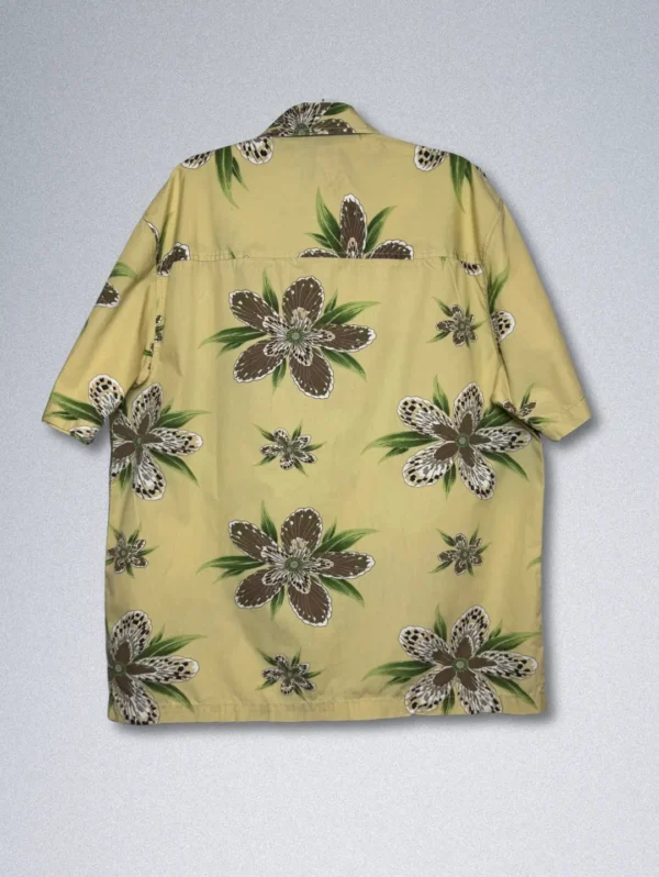 UNIONBAY Yellow Floral Cotton Shirt - Men's short-sleeve button-down with a brown and white tropical floral print, made from 100% cotton.