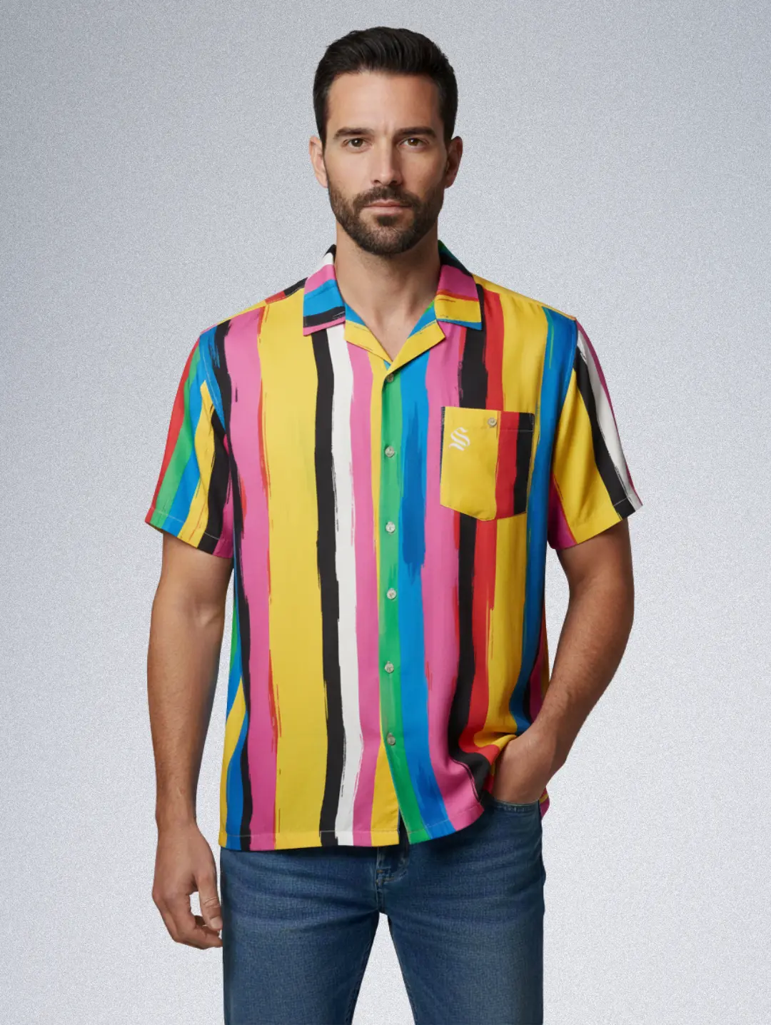 15909-5 Sinners Attire Silk Shirt - Multi-Color Vertical Stripe | Men's Designer Button-Down - Image 1