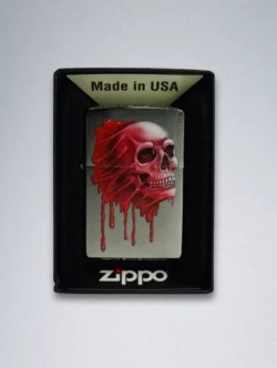 Zippo 49603 Bloody Skull Lighter - Brushed Chrome Finish - Features a graphic red dripping skull design.