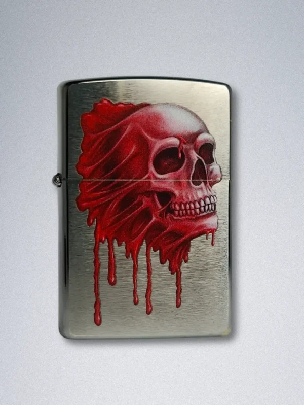 Zippo 49603 Bloody Skull Lighter - Brushed Chrome Finish - Features a graphic red dripping skull design.