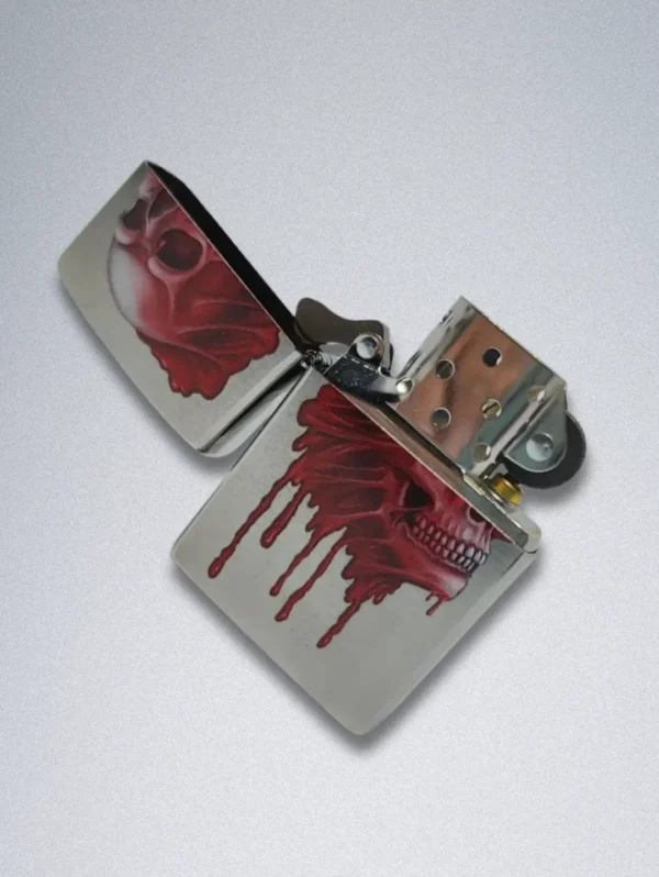 Zippo 49603 Bloody Skull Lighter - Brushed Chrome Finish - Features a graphic red dripping skull design.