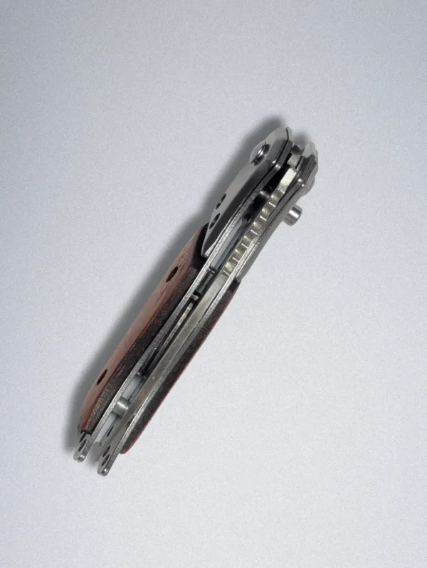 Stainless Steel Mini Pocket Knife with Wooden Handle, LED Light, Safety Lock & One-Button Open - Image 5