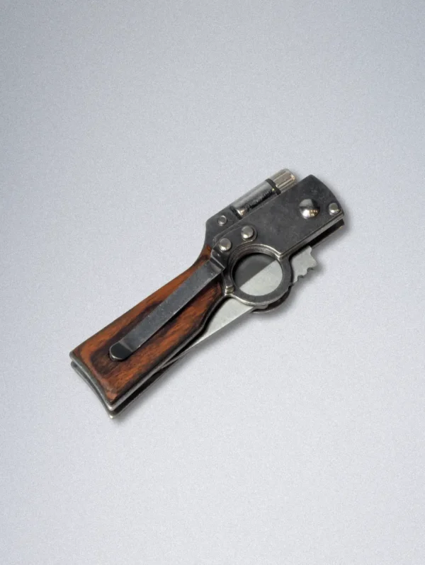 Mini Rifle-Shaped Pocket Knife with LED Light, Safety Lock & Wooden Handle - Image 7