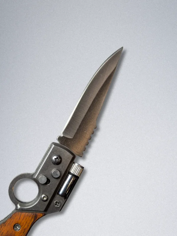 Mini Rifle-Shaped Pocket Knife with LED Light, Safety Lock & Wooden Handle - Image 6