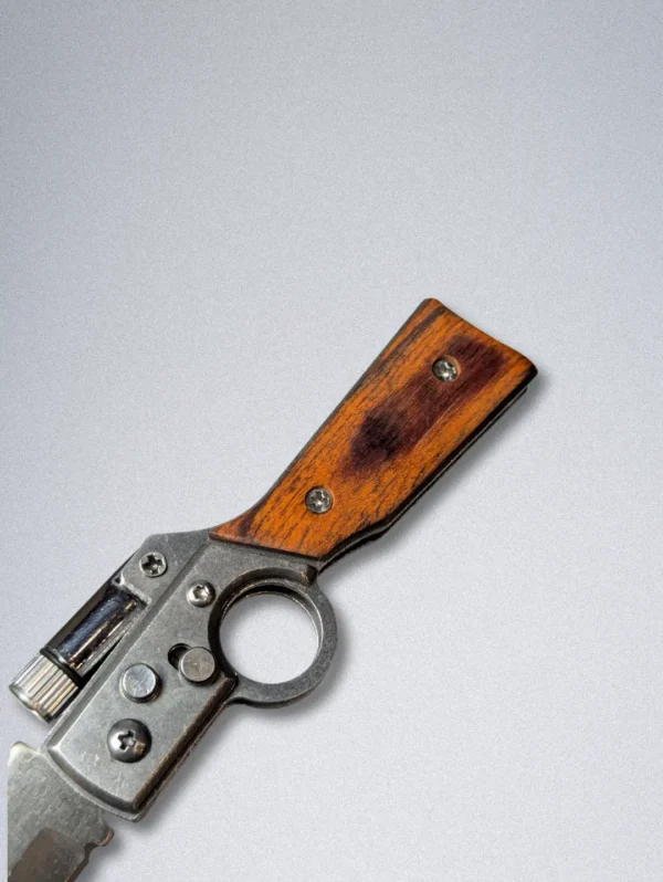 Mini Rifle-Shaped Pocket Knife with LED Light, Safety Lock & Wooden Handle - Image 4