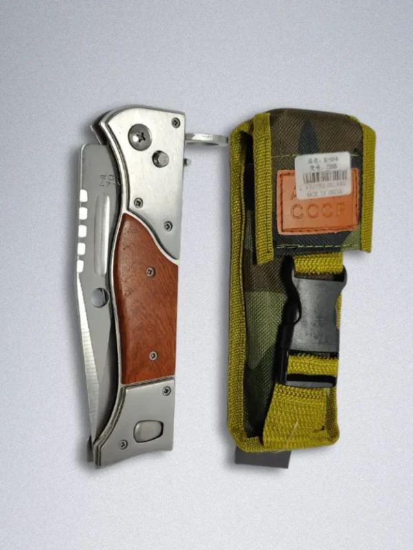 Soviet "CCCP" Style Folding Knife - Russian Pocket Knife with Wood Handle & Sheath - Image 6