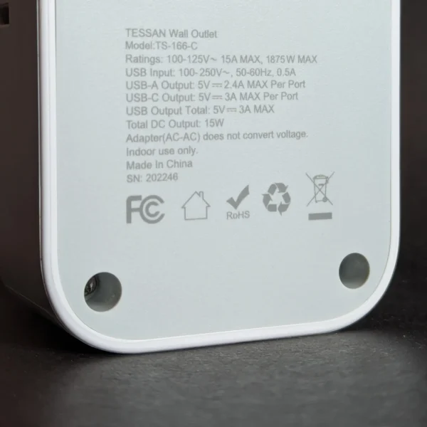 TESSAN TS-166-C Wall Outlet Extender with USB-C & USB-A, 6 Outlets, 3 USB Ports - Image 8